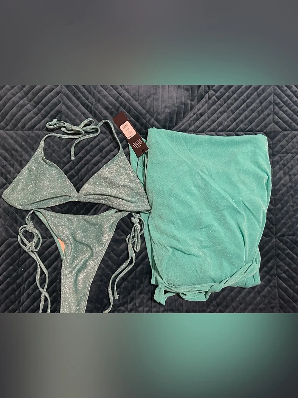 Fashion Nova Turquoise String Bikini Set with Robe Cover-Up🩵🔥